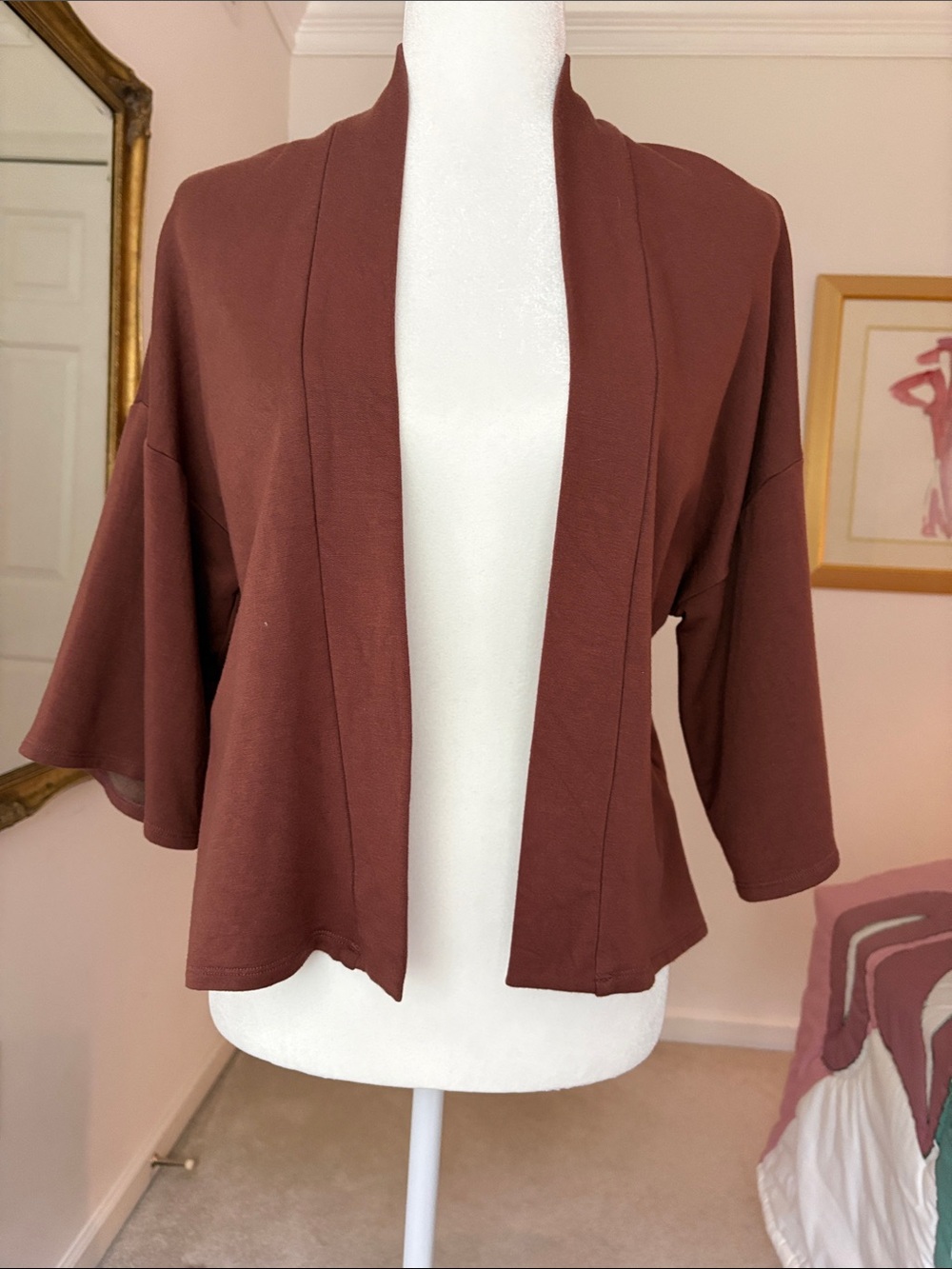 Brown Open-Front Cardigan Sweater
